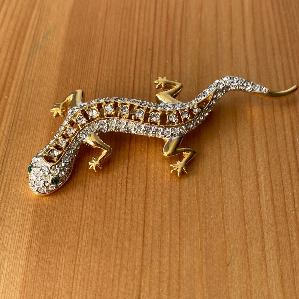 vintage rhinestone lizard brooch